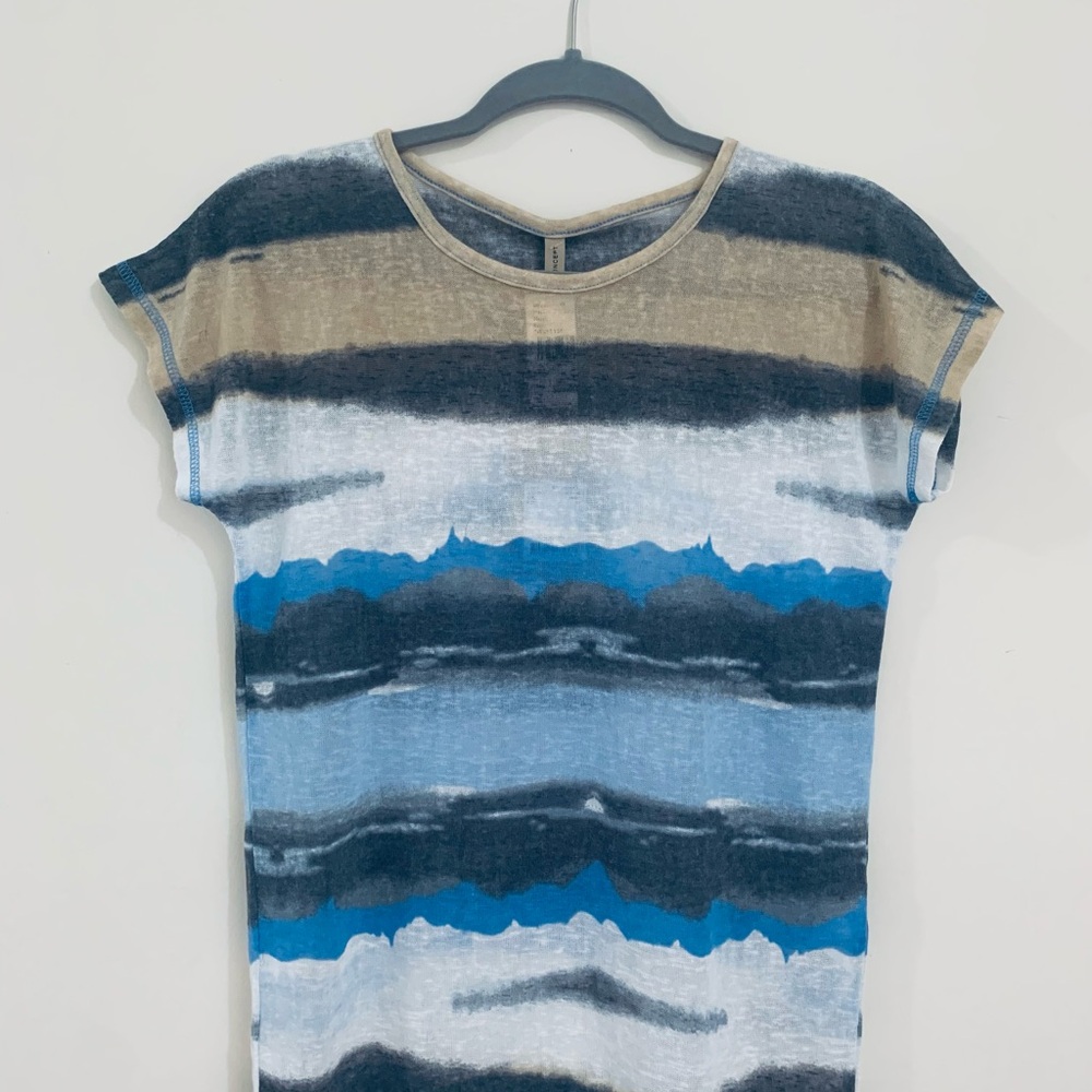 Soyaconcept Short Sleeve Shirt I blue white Tan I sz XS
